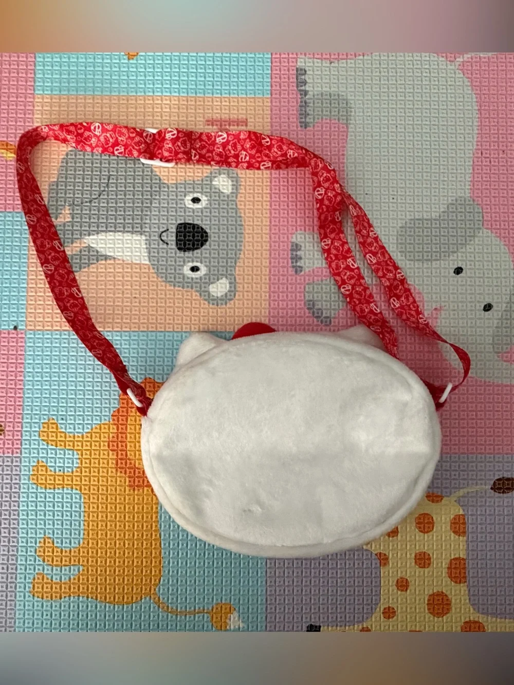 Hello Kitty White Plush Crossbody with Red Bow Accent
